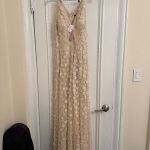 Off white Aqua beaded long formal gown - new with tags